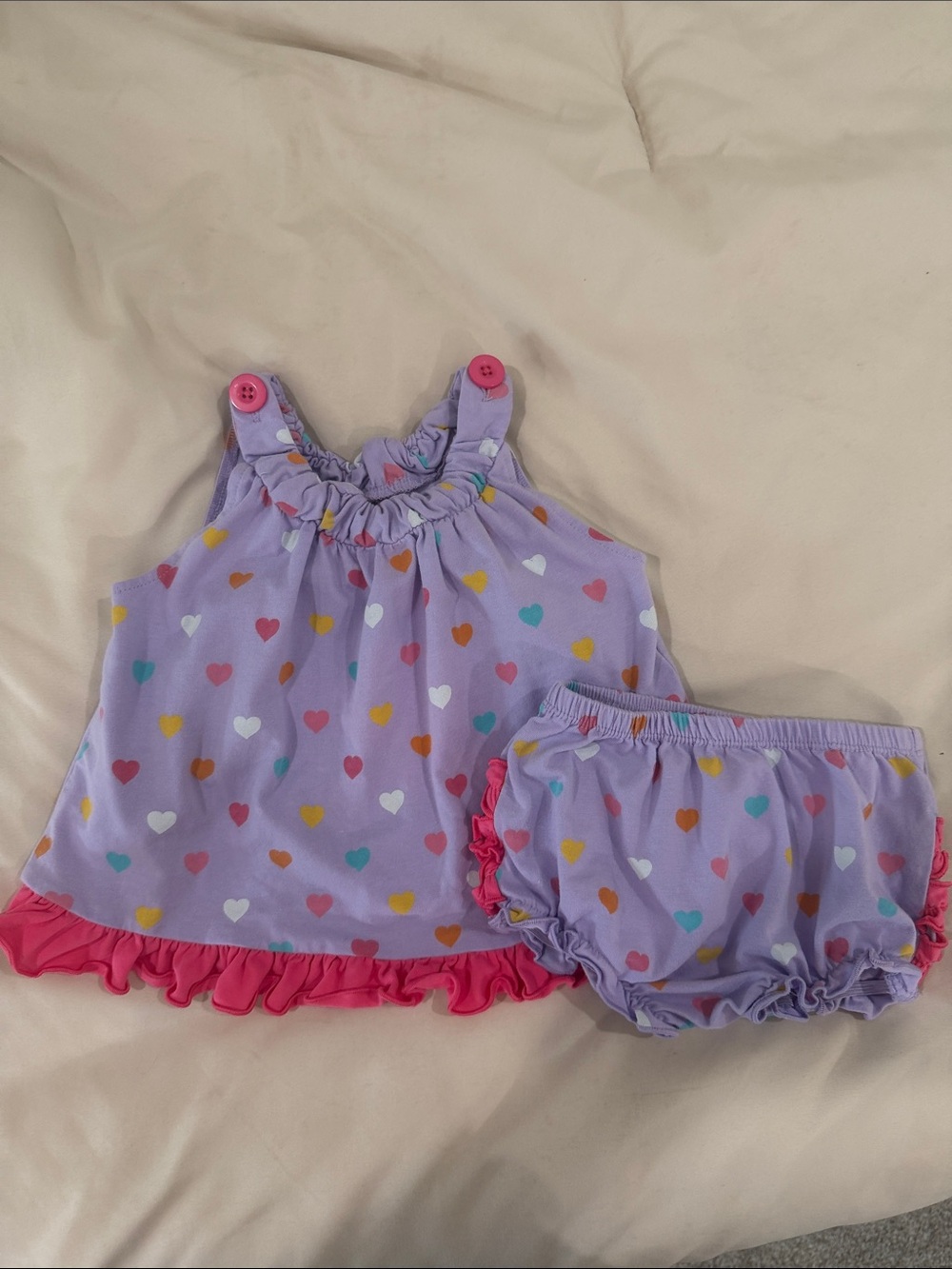 Ruffle Butts Lavender Heart Ruffle Tank & Bloomers Set with Pink Trim